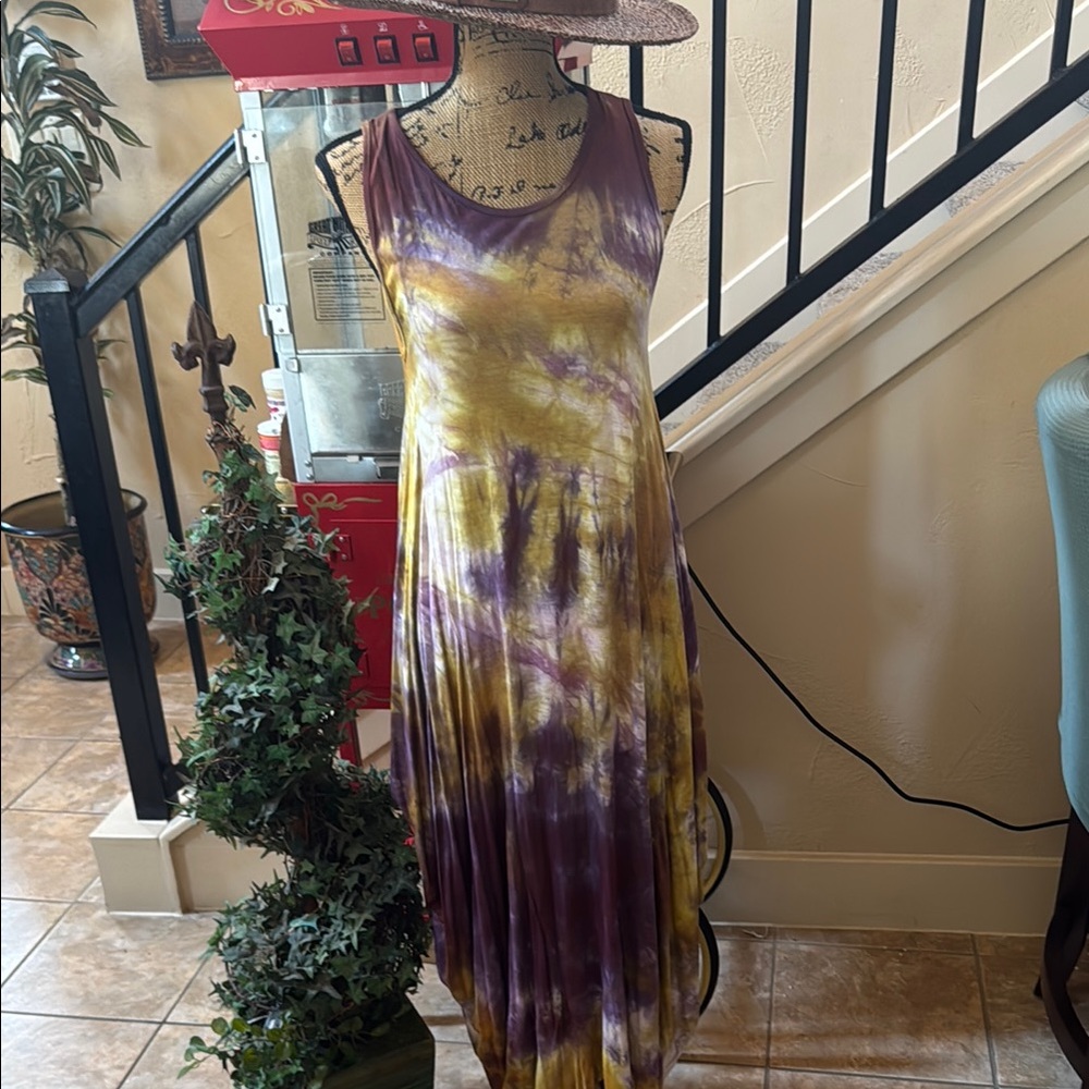 Abella Asymmetrical Yellow and Purple Maxi Dress